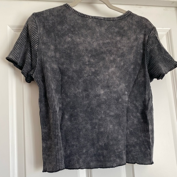 Bibi Size Small Black Acid Washed Waffle Knit Short Sleeve Crew Neck Shirt Top - Picture 2 of 4